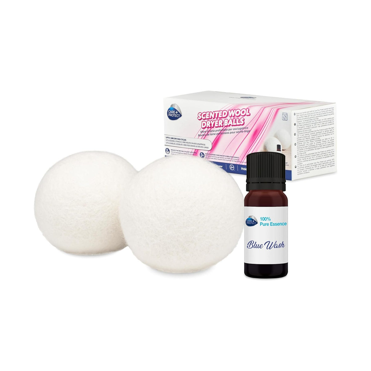 Care + Protect Scented Drying Balls (2x Wool Balls, 1x Essence) Reduce drying time by 50%