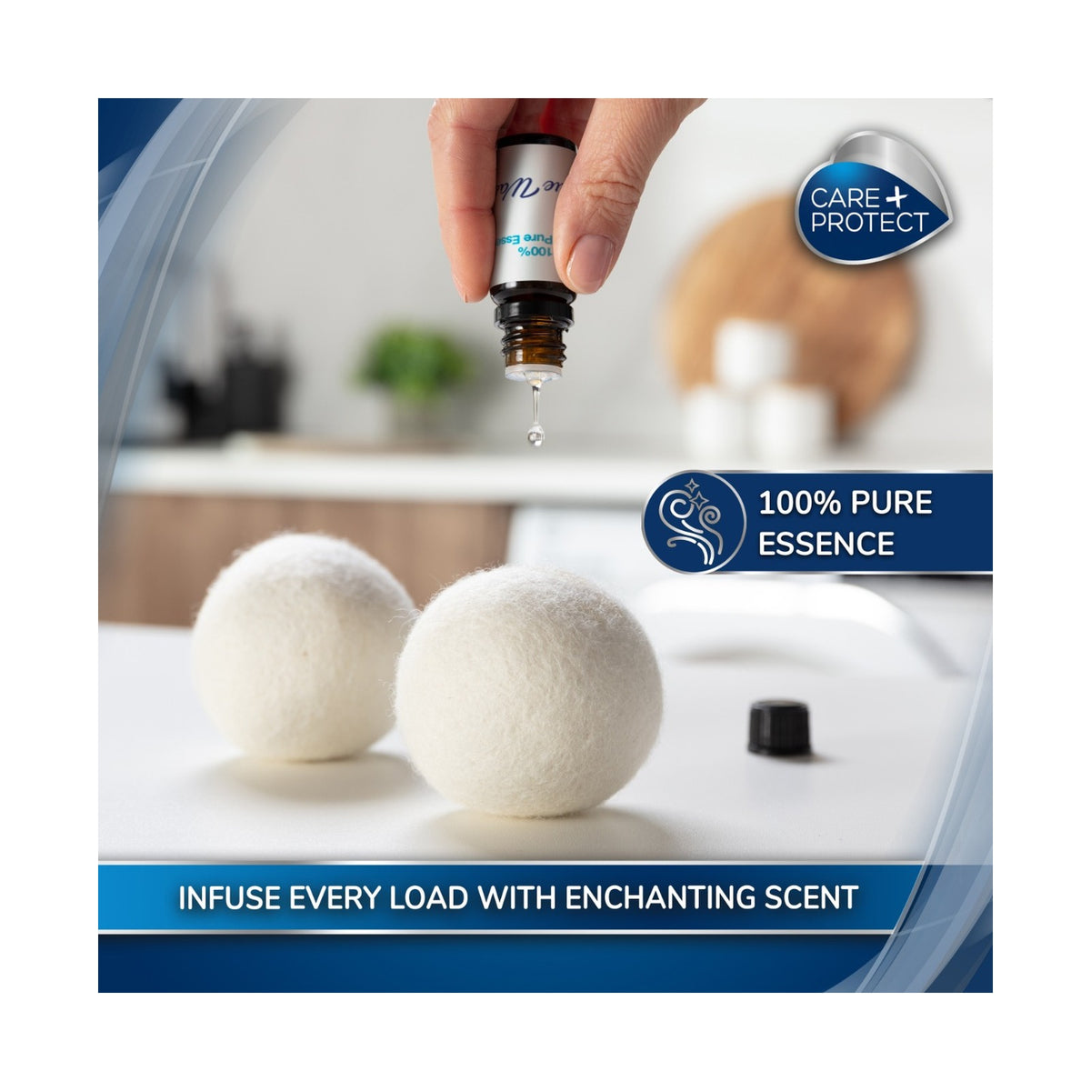 Care + Protect Scented Drying Balls (2x Wool Balls, 1x Essence) Reduce drying time by 50%