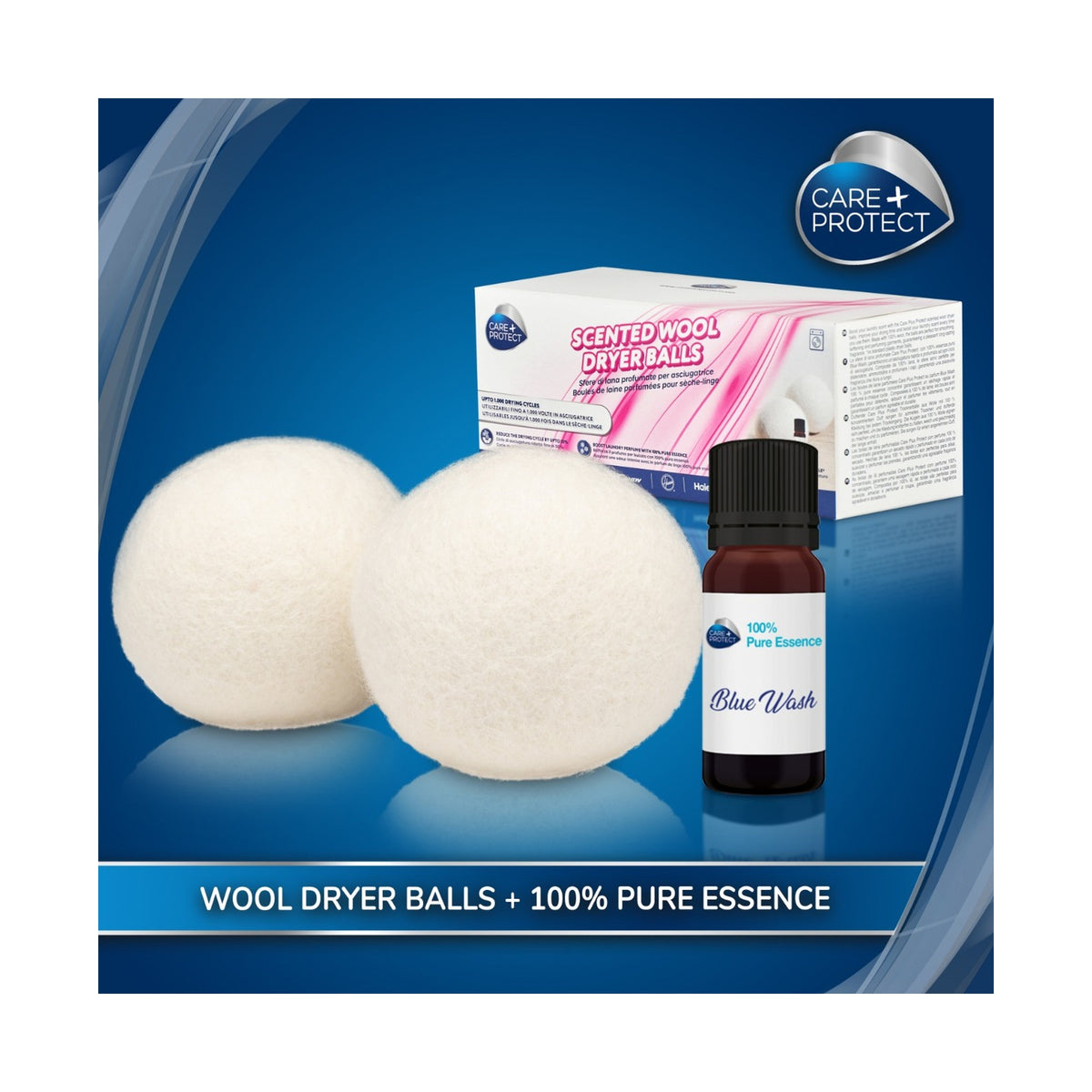 Care + Protect Scented Drying Balls (2x Wool Balls, 1x Essence) Reduce drying time by 50%
