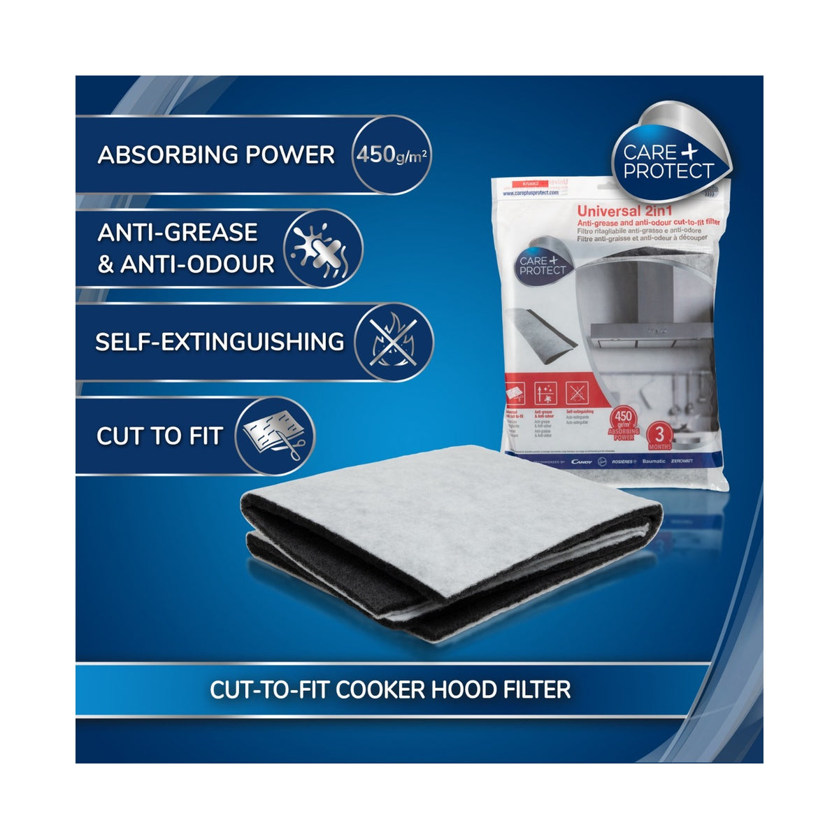 Care + Protect 2-in-1 Universal Double Layer Cuttable Anti-Grease & Anti-Odour Filter (450gr/m2)