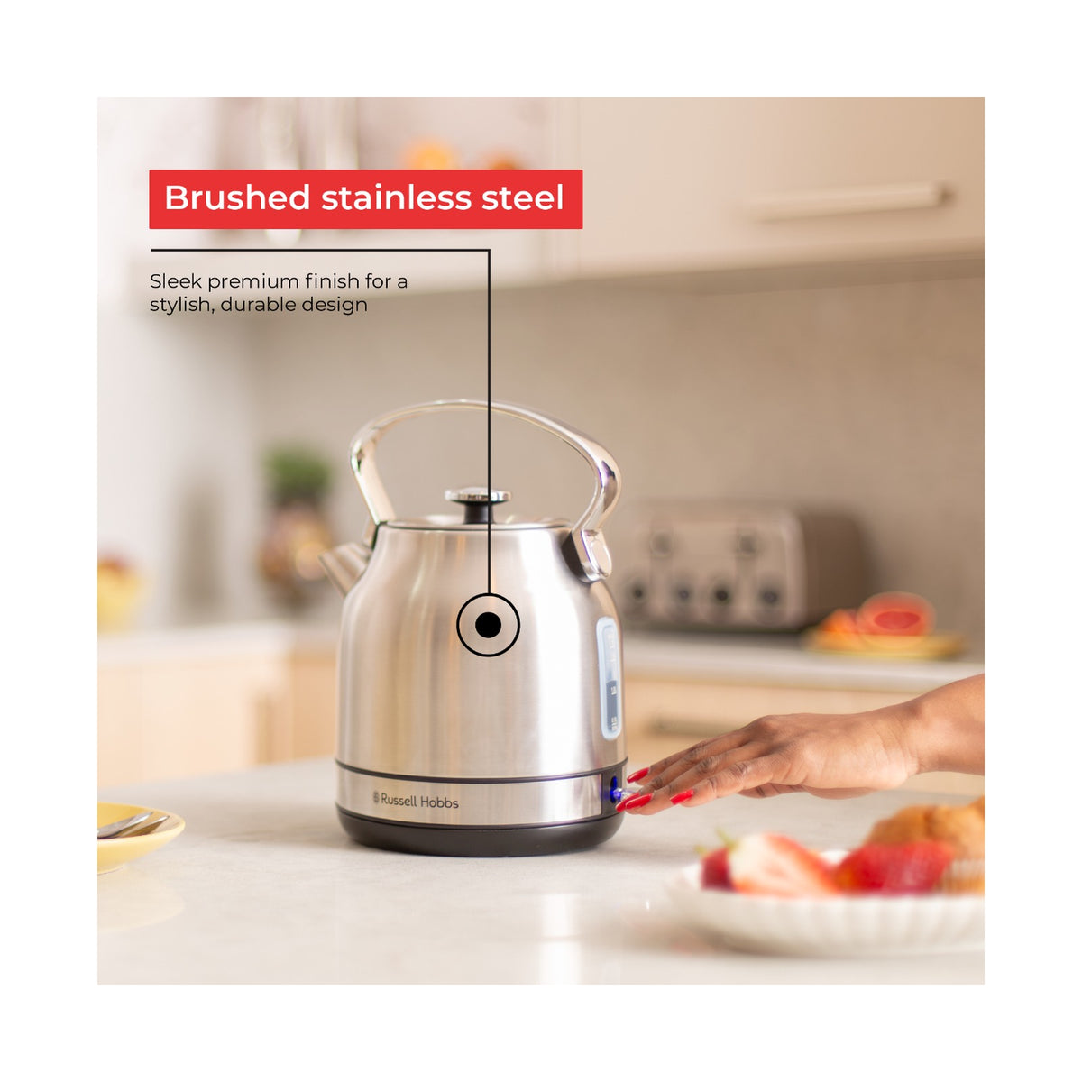 Russell Hobbs Brushed Stainless Steel 1.7L Cordless Kettle 2200W RHSSK06