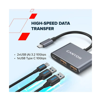 CANYON hub DS-3 3in1 USB-C Dark Grey CNS-TDS3