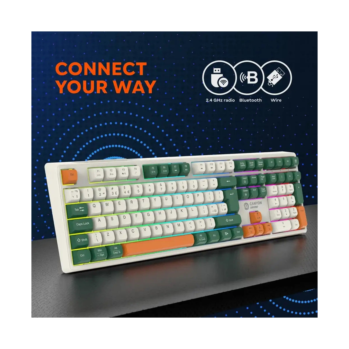 CANYON keyboard Shadder GKW-11 Mech RGB UK/US Wireless White CND-SKBW11