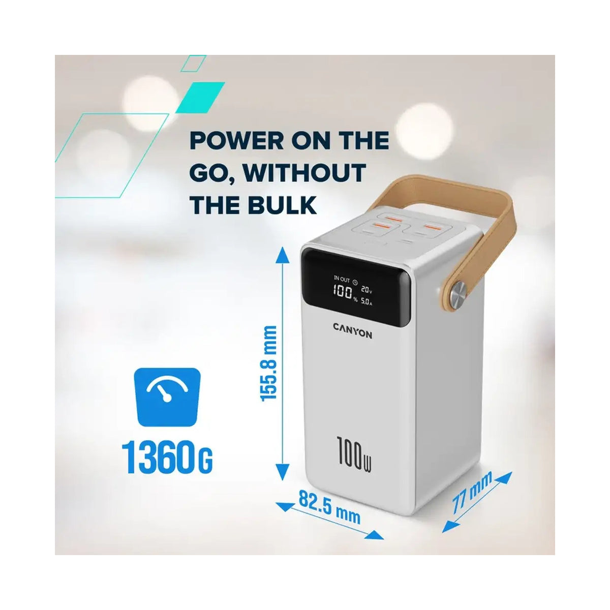 CANYON power bank OnPower 610 metal 60000 mAh PD100W White CNS-CPB610W