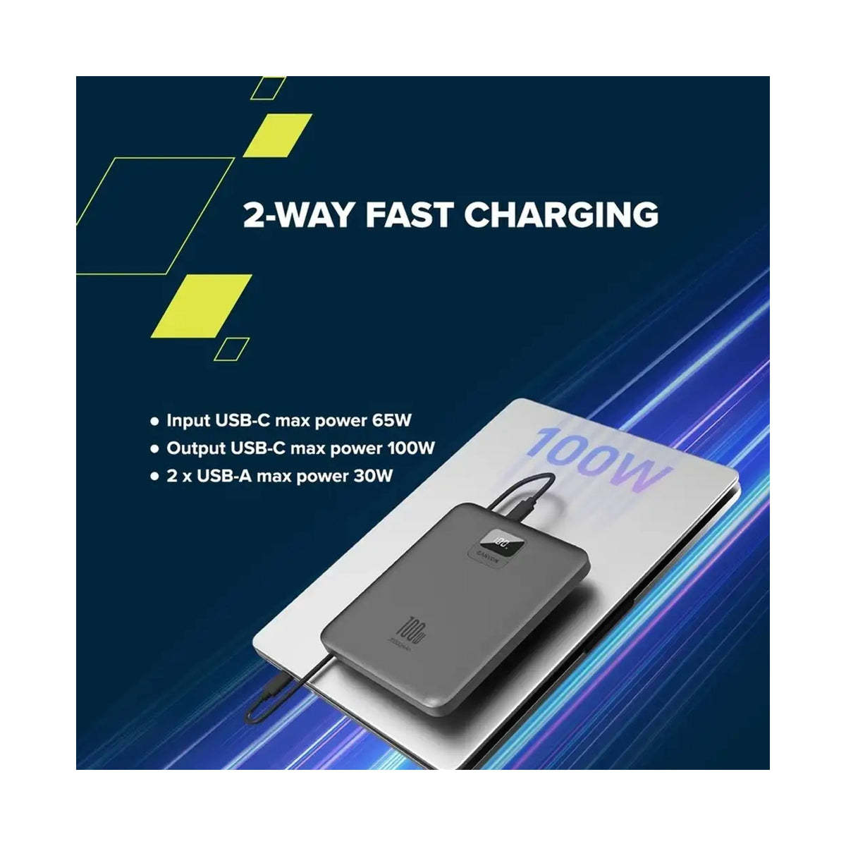 CANYON power bank PB-2008 LED FLAT 20000 mAh PD100W QC3.0 Dark Grey CNE-CPB2008DG