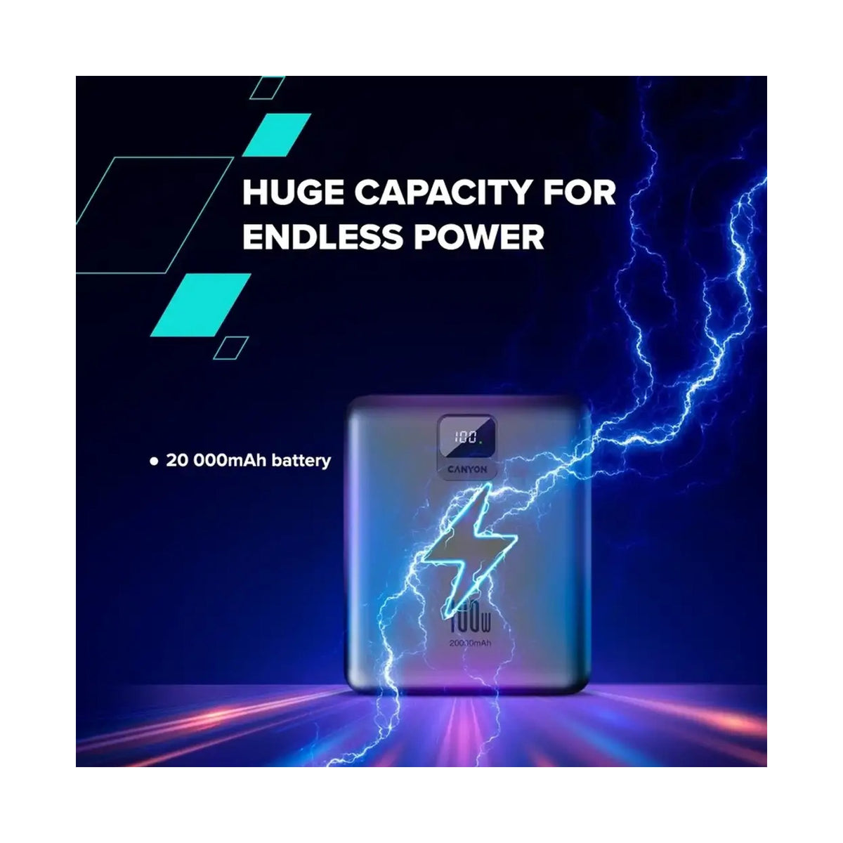 CANYON power bank PB-2008 LED FLAT 20000 mAh PD100W QC3.0 Dark Grey CNE-CPB2008DG