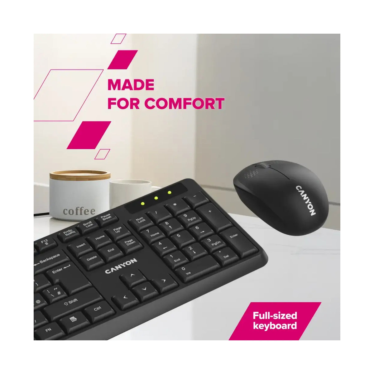 CANYON SET-W01 Keyboard+Mouse Wireless Black CNE-HSETW01