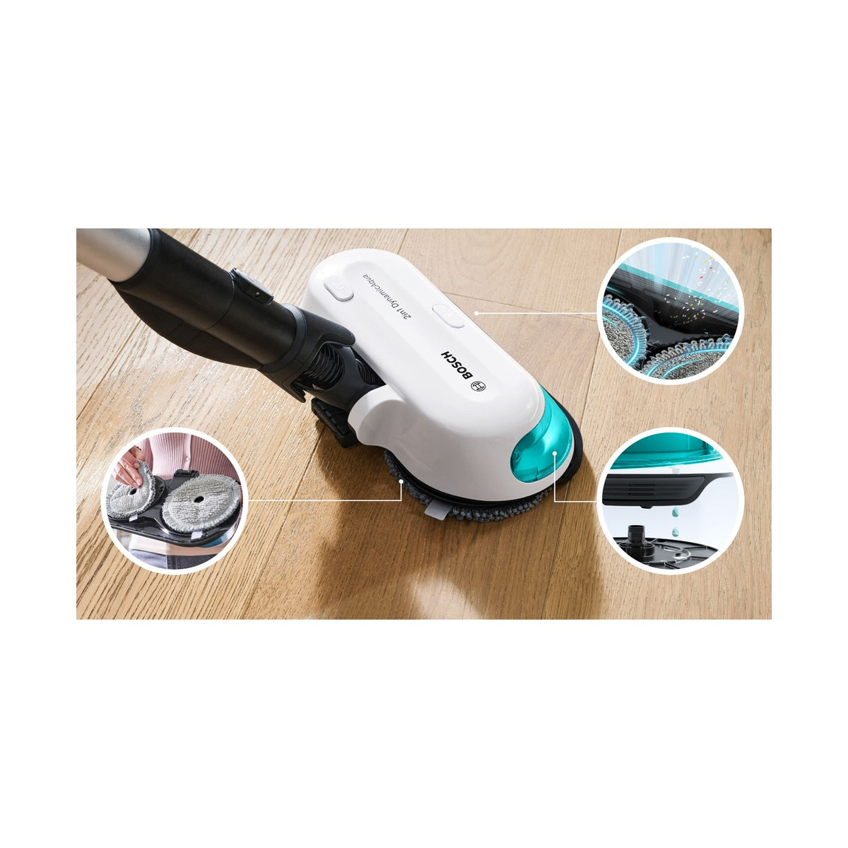 Bosch Rechargeable 2 in 1 Vacuum and Mop Unlimited 7 ProHygienic Aqua White BCS71HYG1