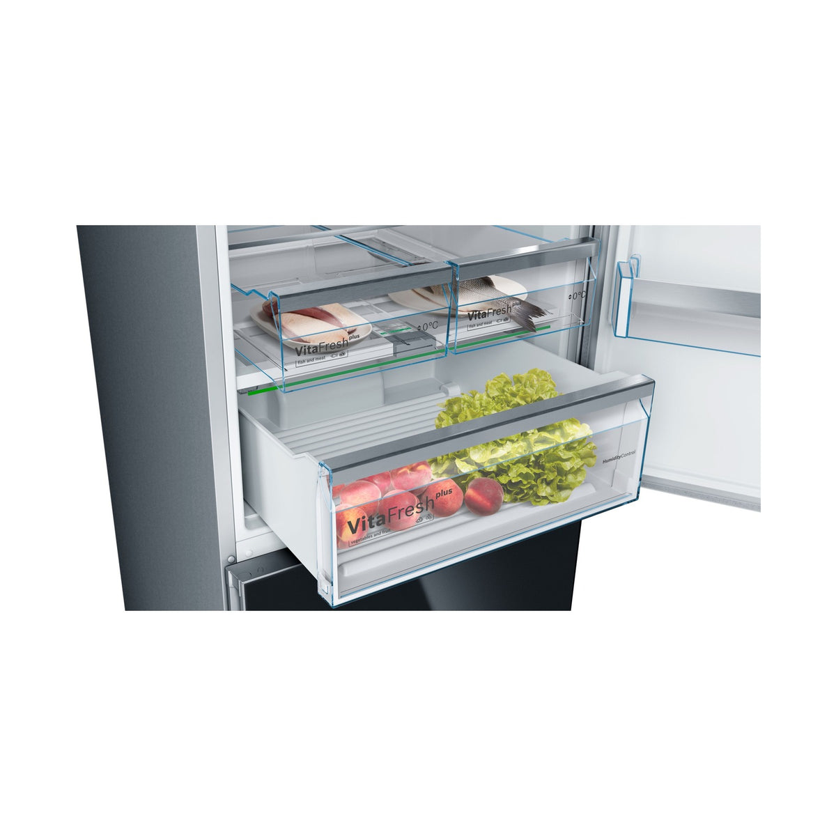 Bosch Series 6 Freestanding Fridge Bottom freezer glass door 193 x 70cm Black Total No Frost KGN56LB31U