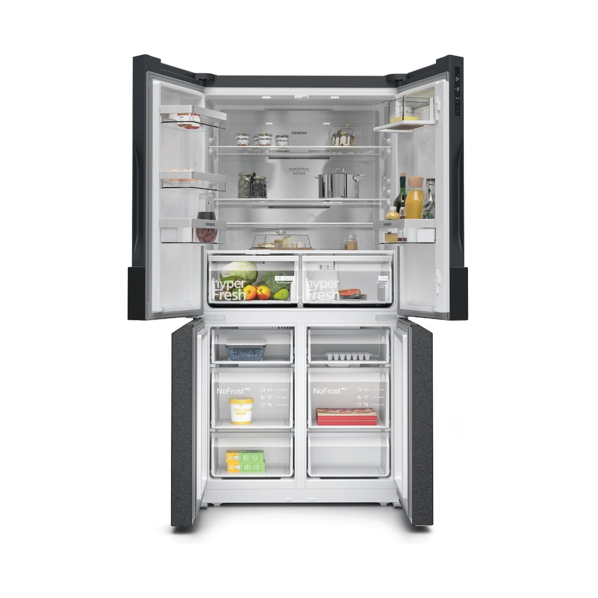 Siemens iQ300 French Door Bottom freezer multi door 183 x 90cm Brushed black steel KF96NAXEA
