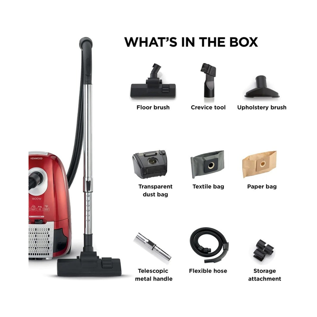 Kenwood Dual Action Bagless Vacuum Cleaner with HEPA Filtration Black Red VCP90.000BR