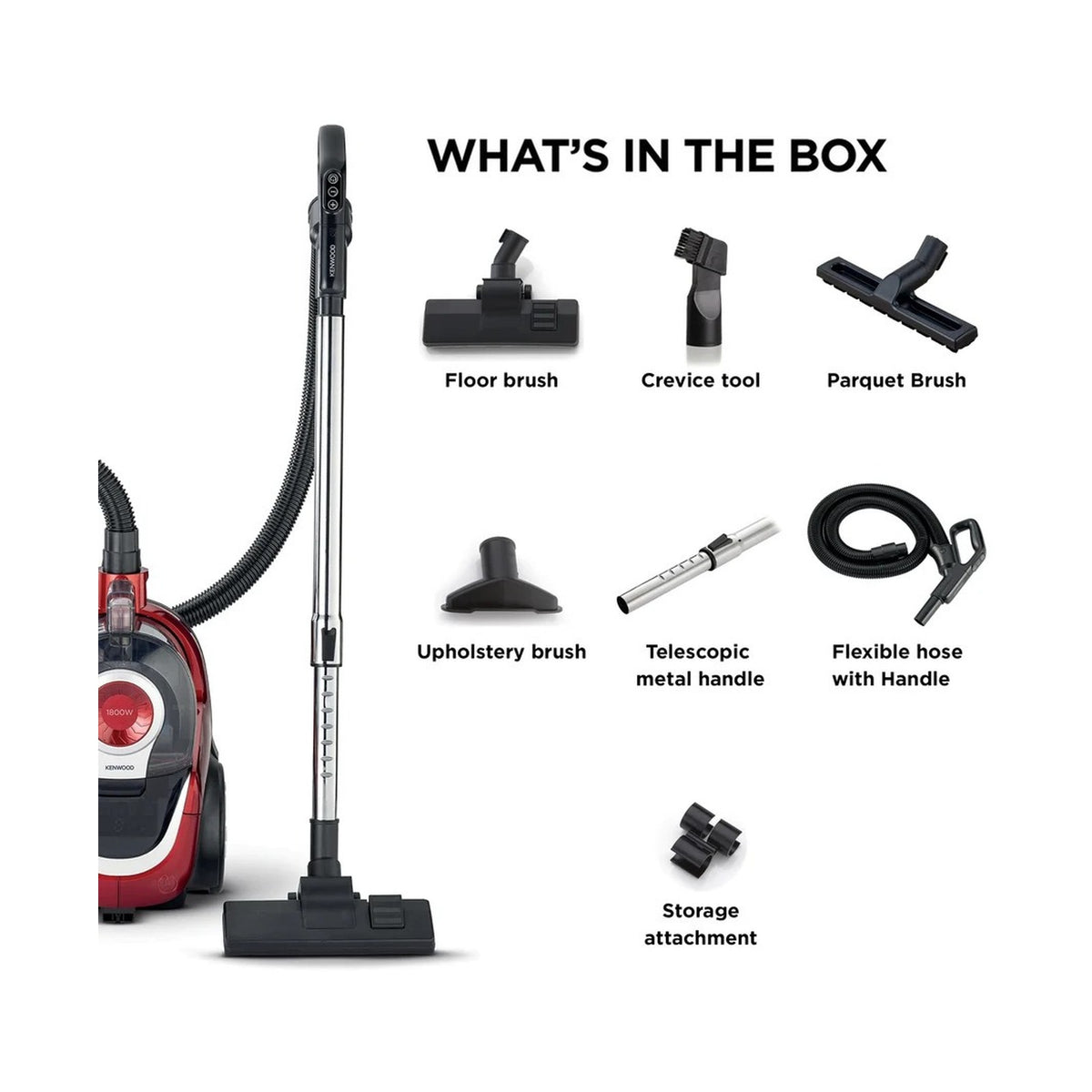 Kenwood High Power Bagless Cyclonic Vacuum Cleaner Black Red VBP75.000BR