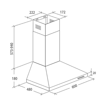 Candy 60cm Chimney Inox Extractor CCE16/2X