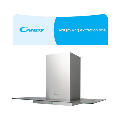 Candy 90cm Decorative Glass Inox Extractor CVM970LX