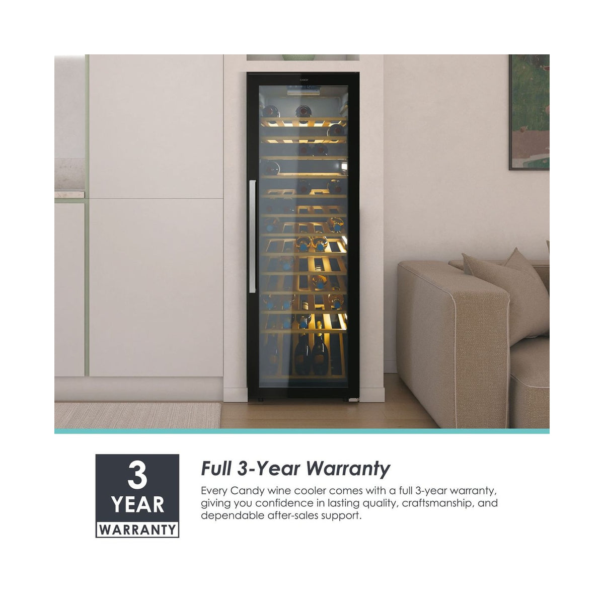 Candy Wine Cooler 82 bottles Monozone 12 Wooden shelves CWC 200 EELW ZA