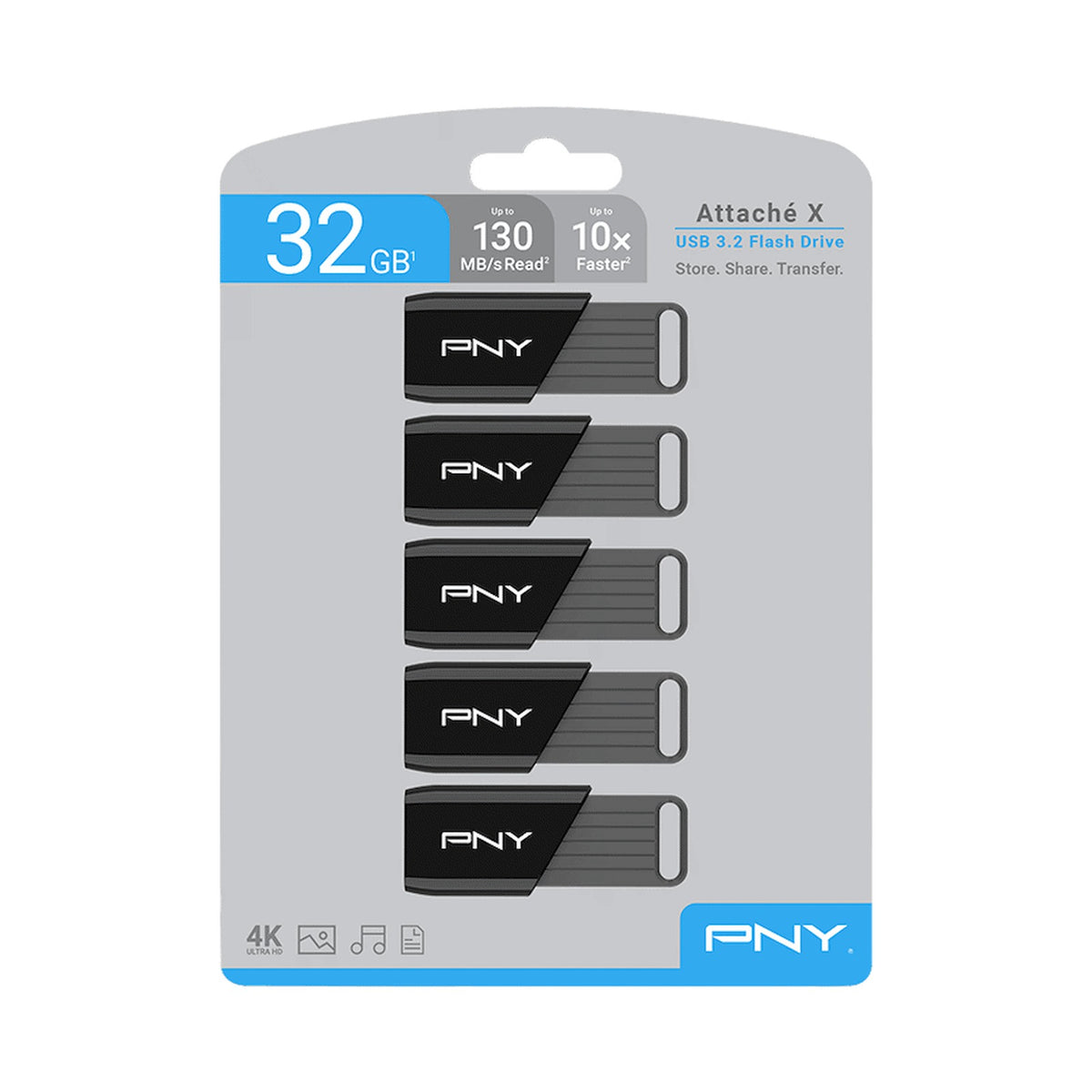 PNY 32GB USB 2.0 Flash Drive Value Pack - 5 Carded Units