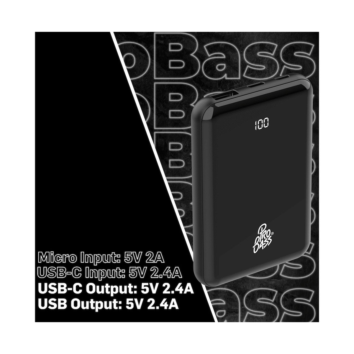 Pro Bass - ChargeMax 2 5000mAh power bank - Black