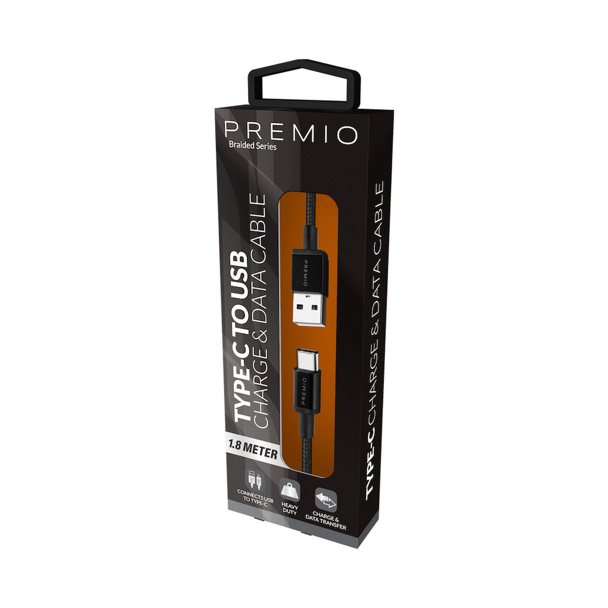 Premio braided USB Type-C cable Black 1.8m