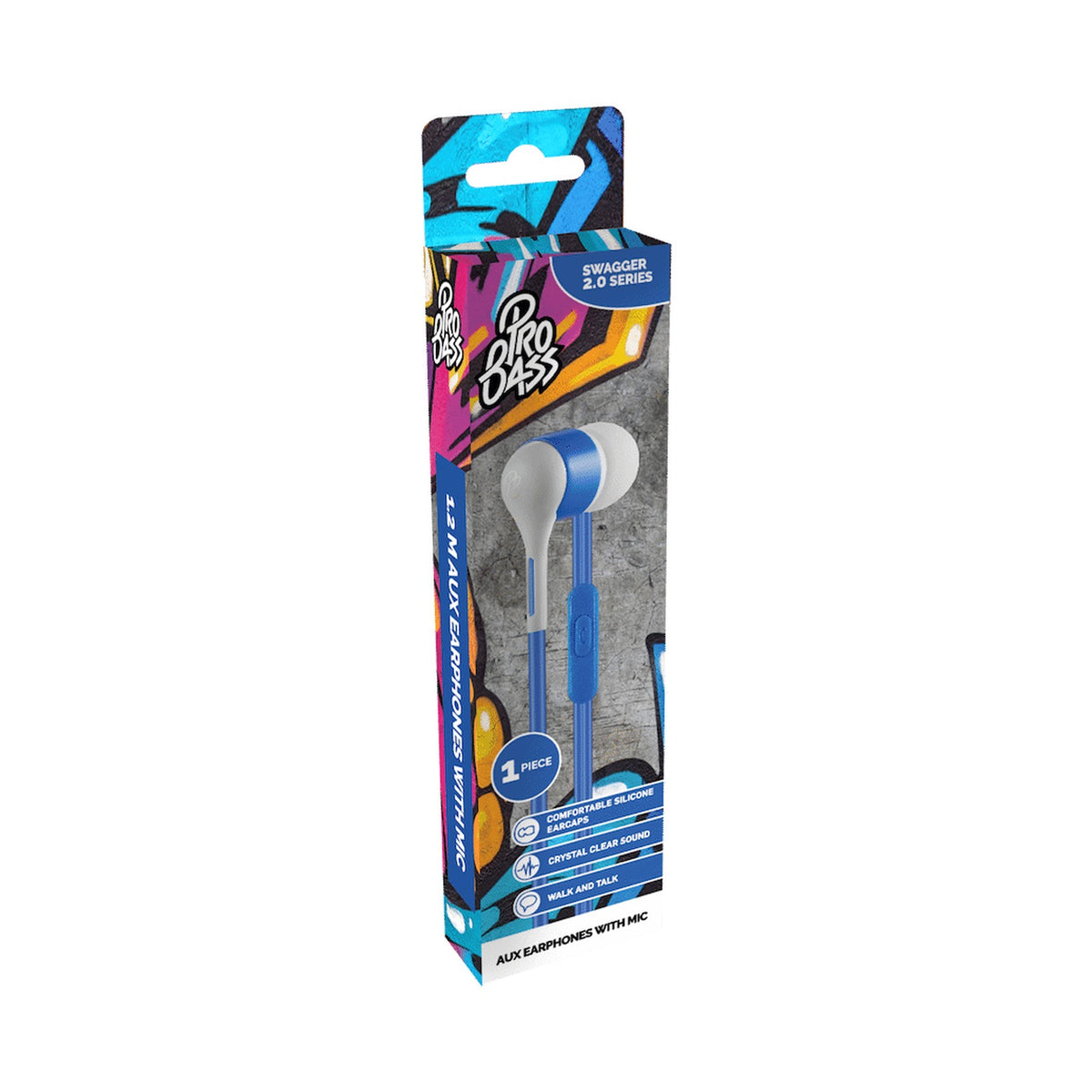 Pro Bass Swagger 2.0 Series - Boxed Auxiliary Earphone with Mic - Blue