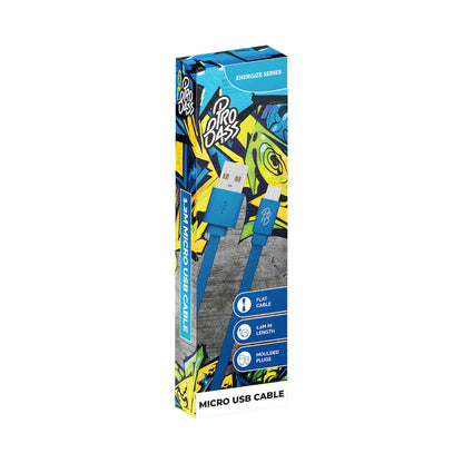 Pro Bass Energize Series Packaged Micro USB Cable - Blue 1.2m