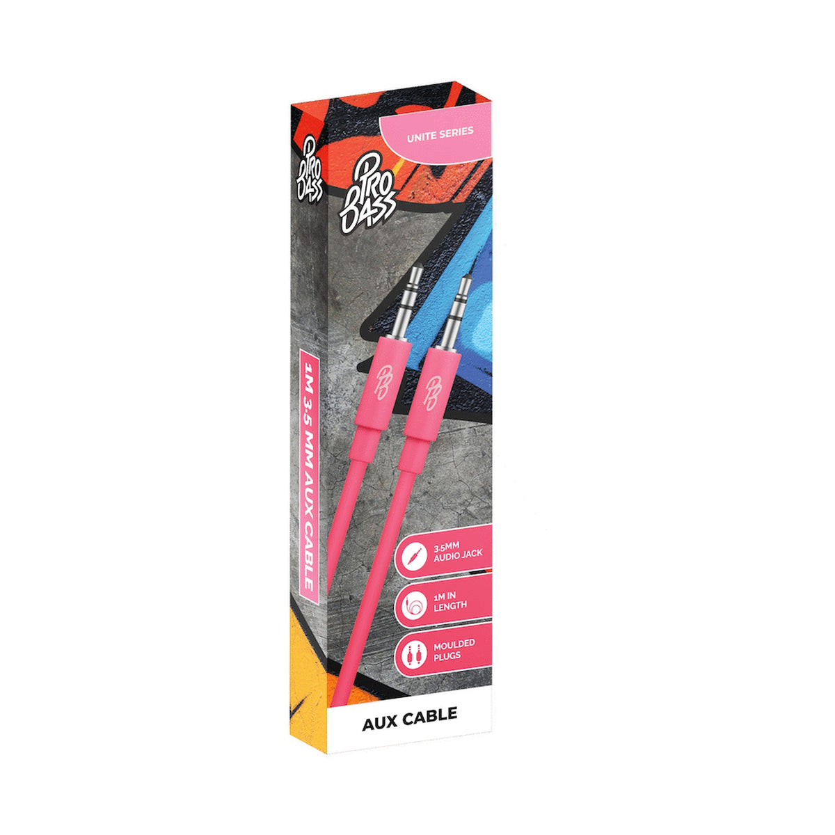Pro Bass Unite Series - Boxed Auxiliary Cable - Pastel Pink 1m