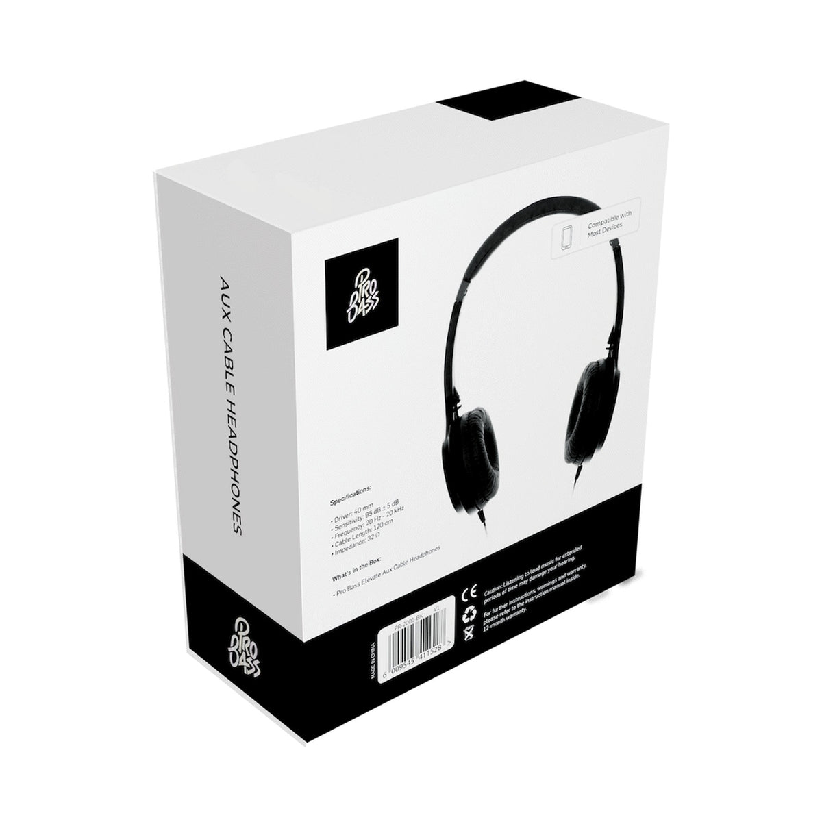 Pro Bass Elevate Series Auxiliary Headphone - Black