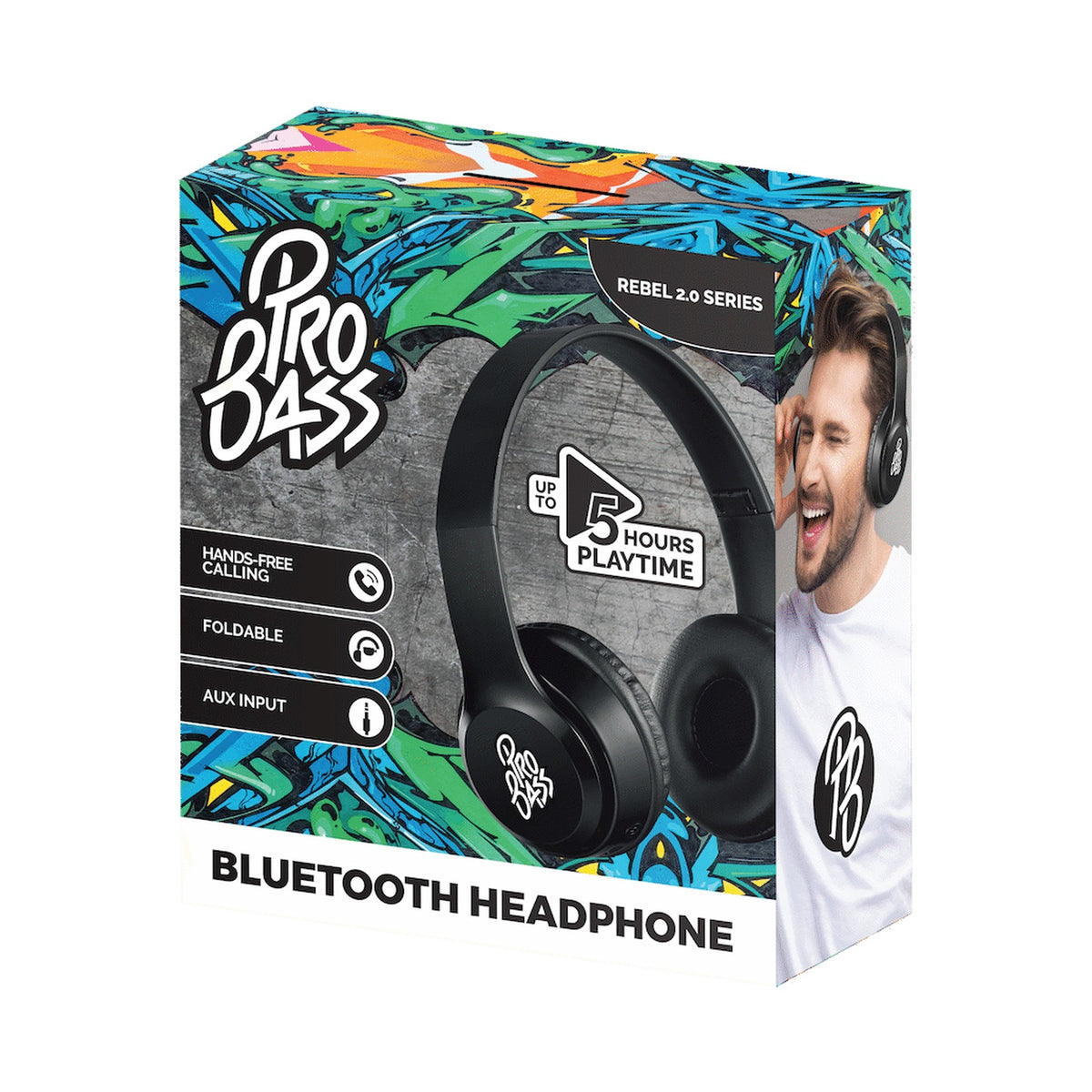 Pro Bass Rebel 2.0 series Bluetooth Headphone - Black