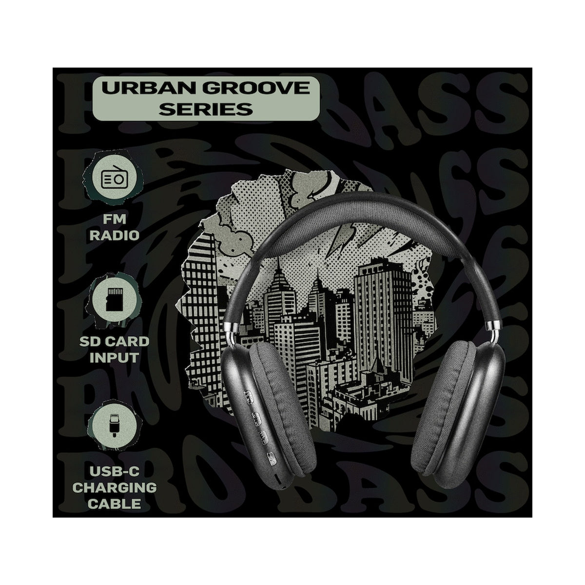Pro Bass Urban Groove Series Bluetooth Headphones - Black