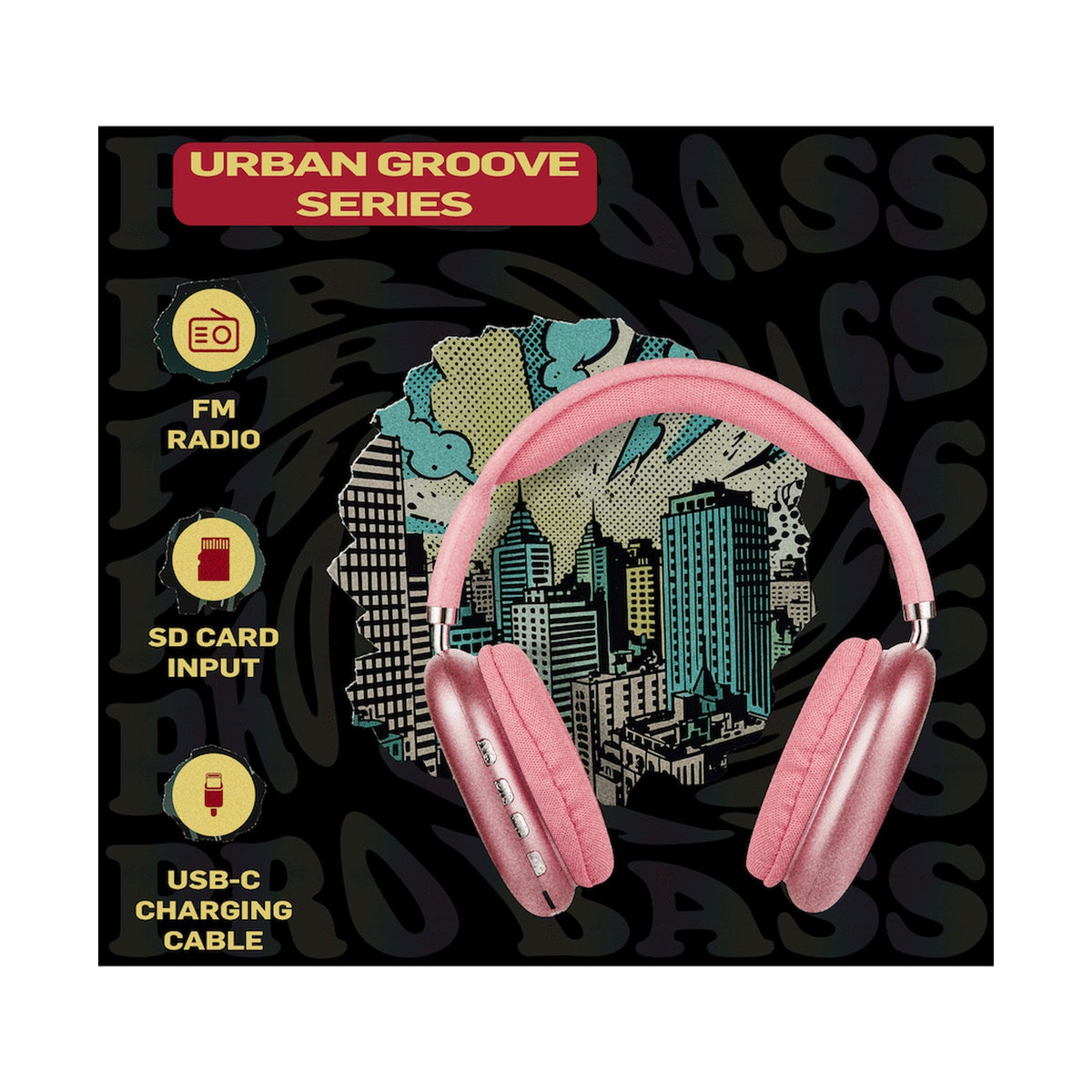 Pro Bass Urban Groove Series Bluetooth Headphones - Pink