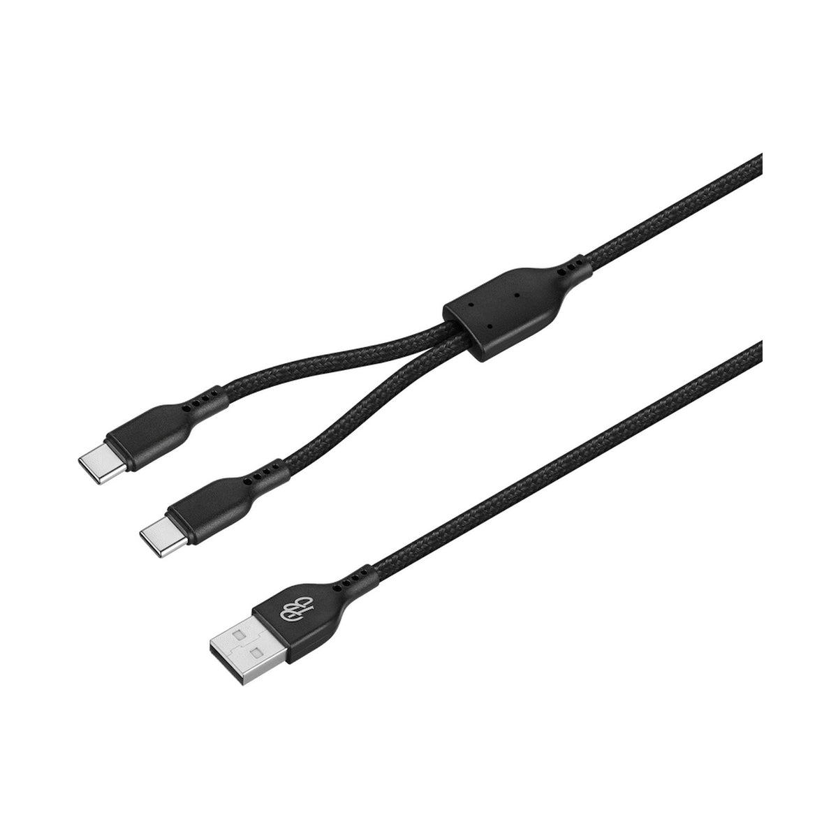 Pro Bass Cord Series 1.2m 15w USB-A to 2x USB-C Braided - Black
