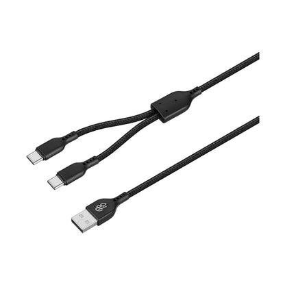 Pro Bass Cord Series 1.2m 15w USB-A to 2x USB-C Braided - Black
