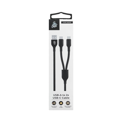 Pro Bass Cord Series 1.2m 15w USB-A to 2x USB-C Braided - Black