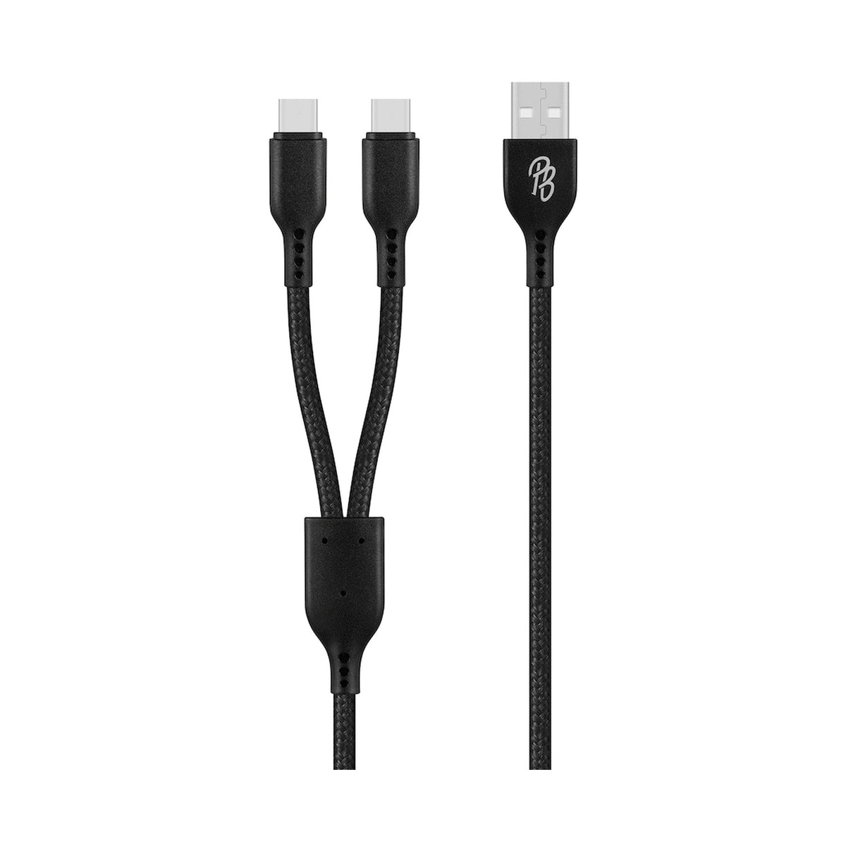 Pro Bass Cord Series 1.2m 15w USB-A to 2x USB-C Braided - Black
