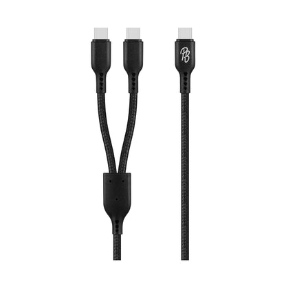 Pro Bass Cord Series 1.2m 15w USB-C to 2x USB-C Braided - Black