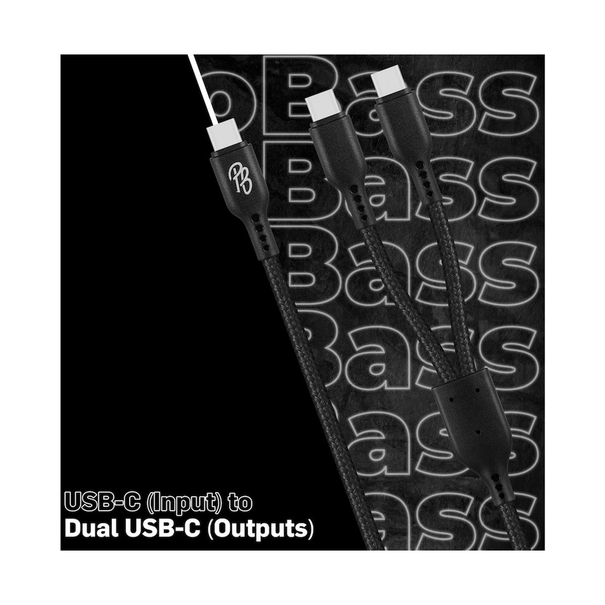 Pro Bass Cord Series 1.2m 15w USB-C to 2x USB-C Braided - Black