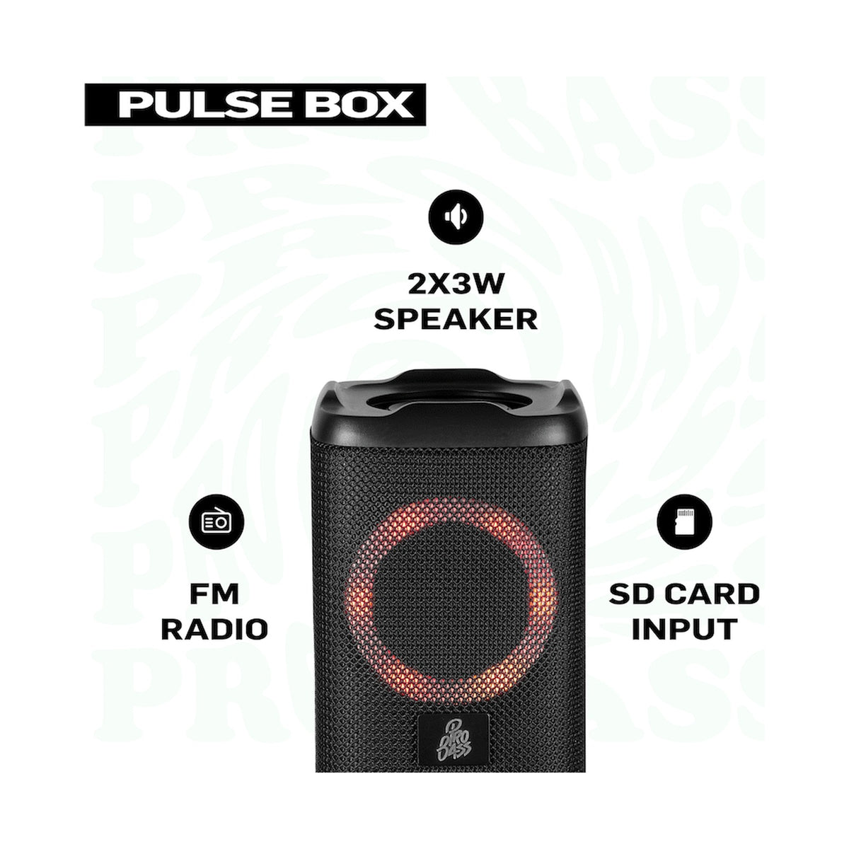 Pro Bass Pulse Box Portable Bluetooth Speaker - Black