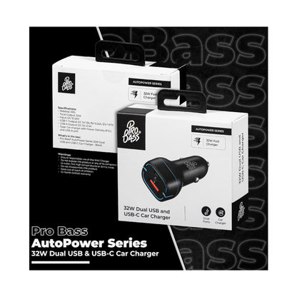 Pro Bass AutoPower Series 32w Dual USB and Type-C Car Charger