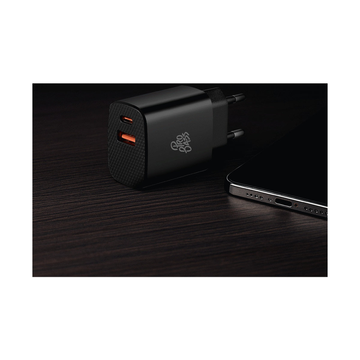 Pro Bass PowerCharge Series 12w Dual USB and Type-C Wall Charger - Black