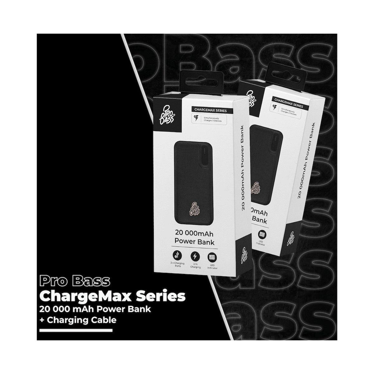 Pro Bass ChargeMax Series 20000mAh Power Bank