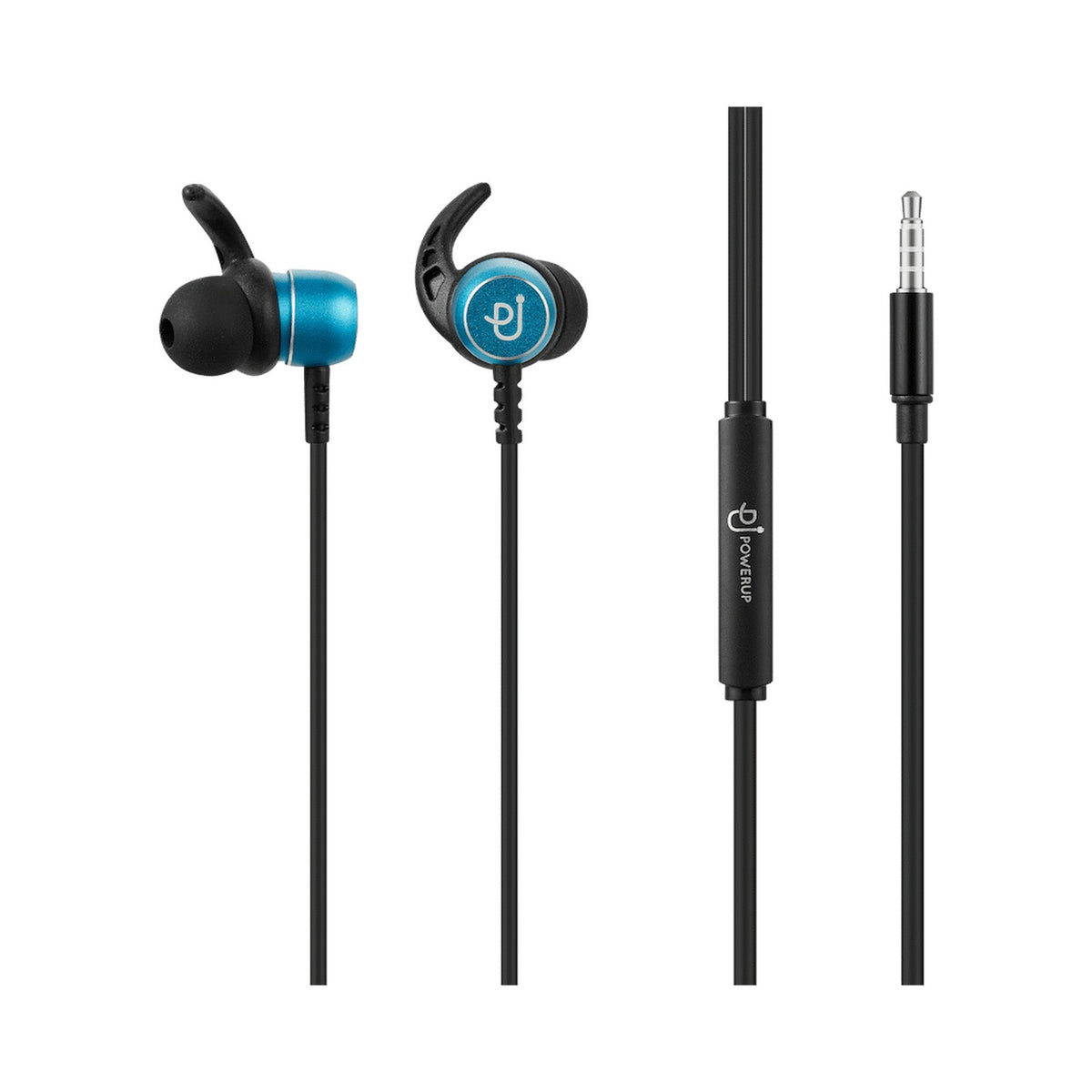 PowerUp E1 Series Aux Earphones with Carry Case - Blue