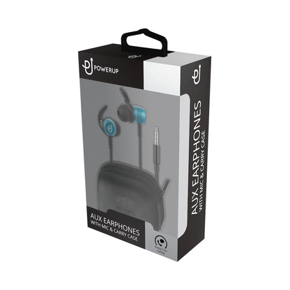 PowerUp E1 Series Aux Earphones with Carry Case - Blue