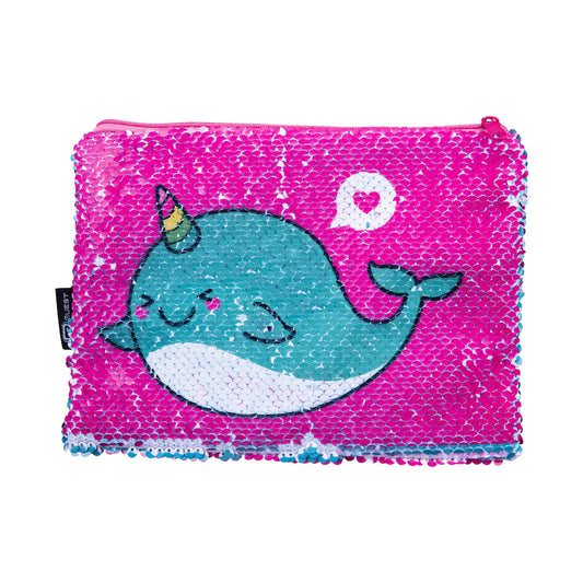 Quest Sequin Narwhale Pencil Case. Pink