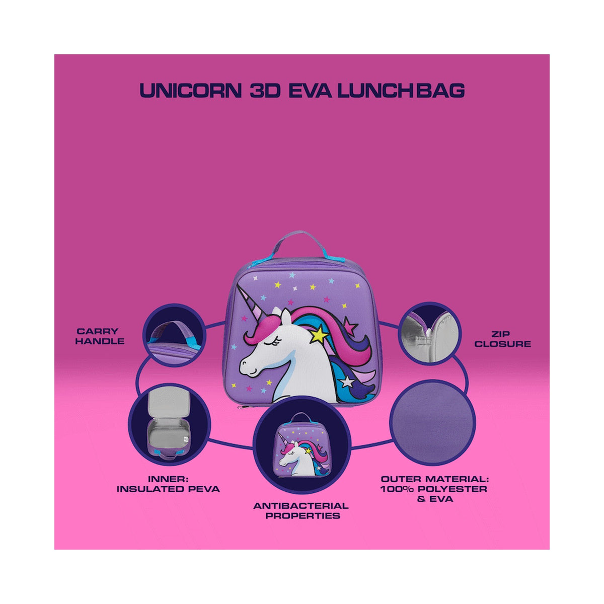 Quest Unicorn 3D EVA Lunch Bag Purple