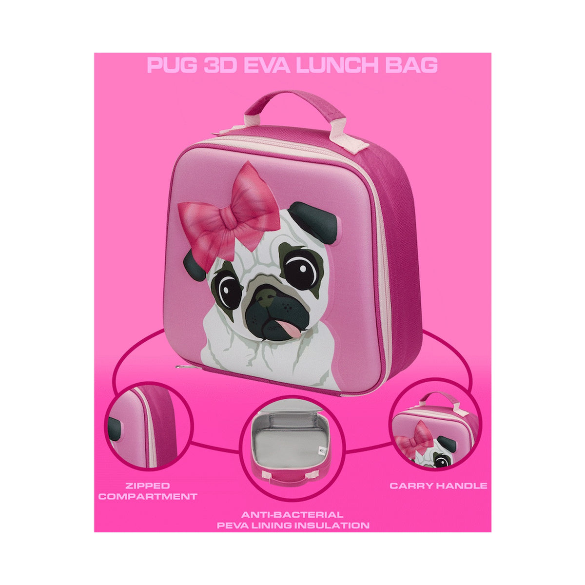 Quest Pug 3D EVA Lunch Bag - Pink