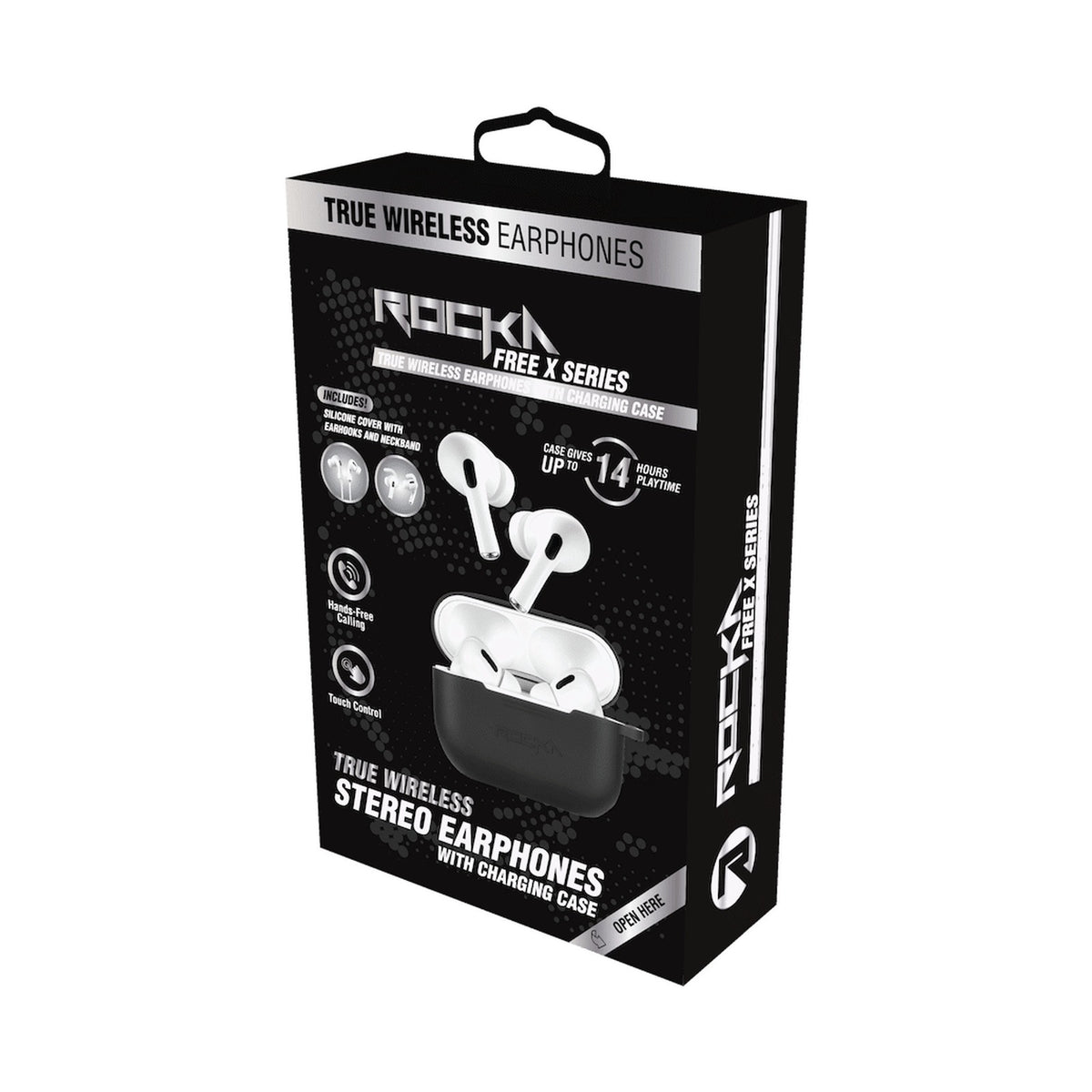 Rocka Free X Series TWS Earphones + Charging Case - White Case + Black Cover