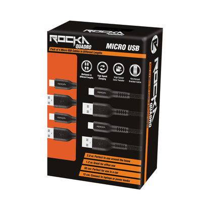 Rocka Quadro Series Micro USB 4 Cable Pack - Black