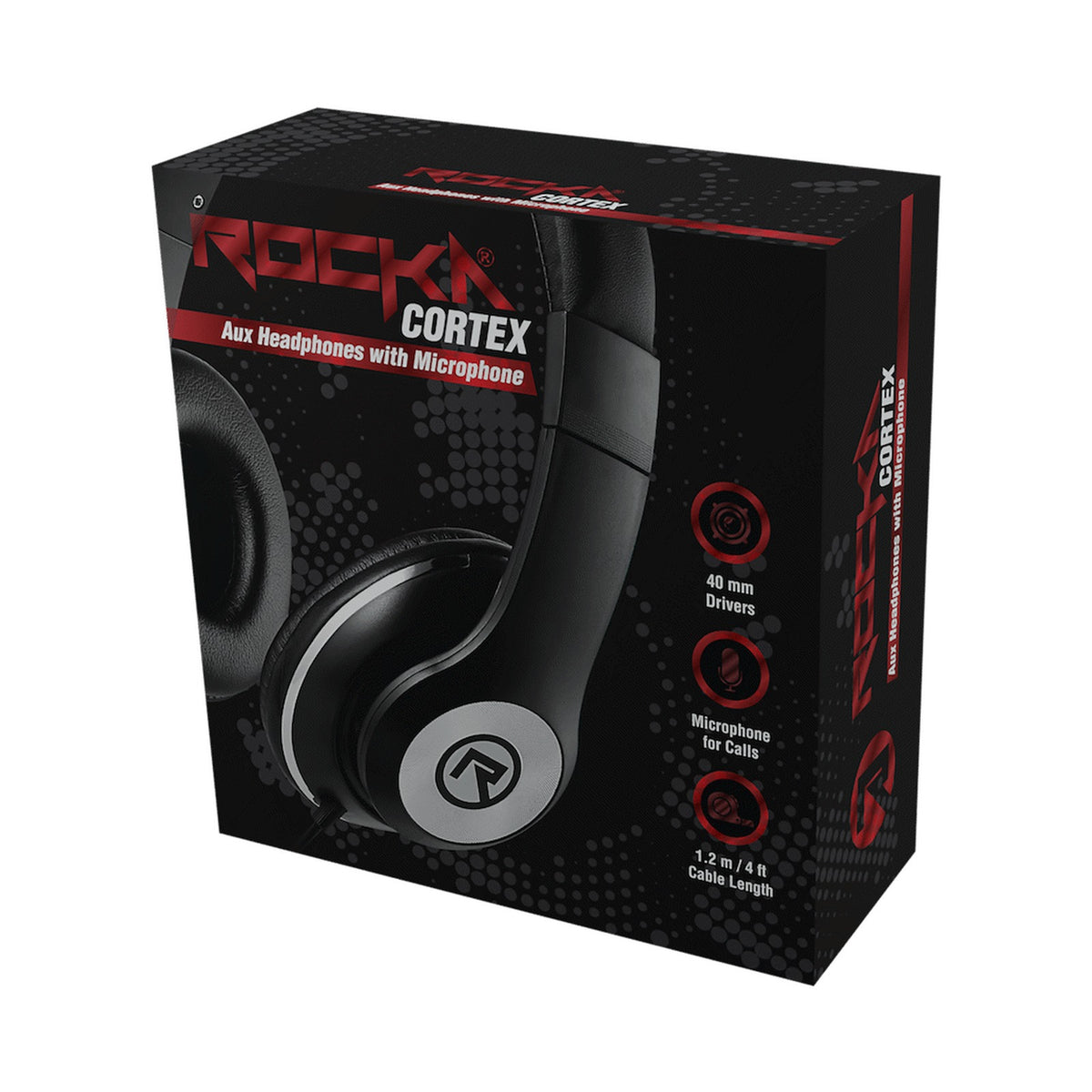 Rocka Cortex series Aux Headphones - Black