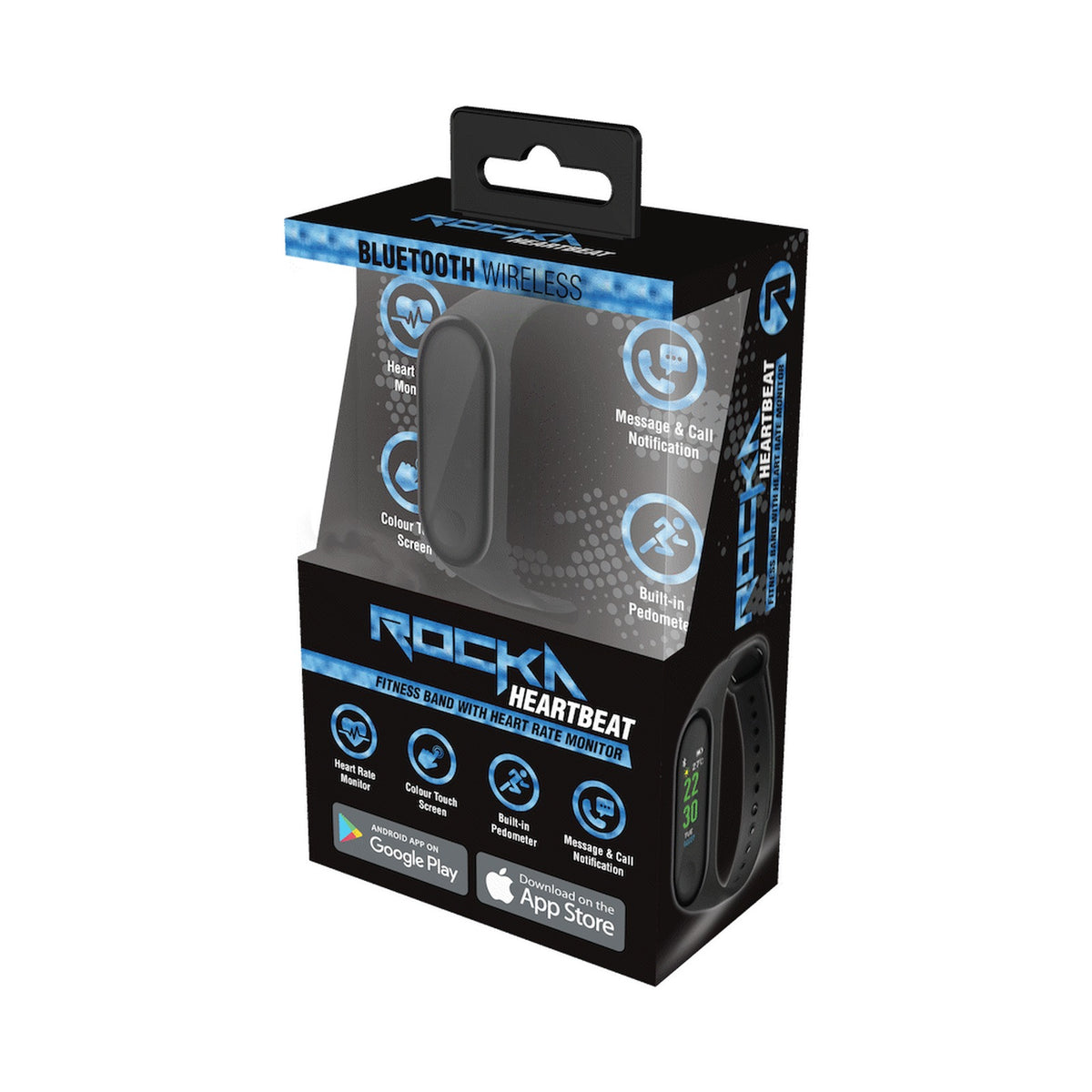 Rocka Heartbeat Series Fitness Band with Heart Rate Monitor - Black - PDQ of 10 Pcs