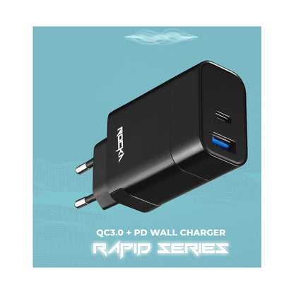 Rocka Rapid Series QC3.0 + PD Wall Charger, 18w, with Cable
