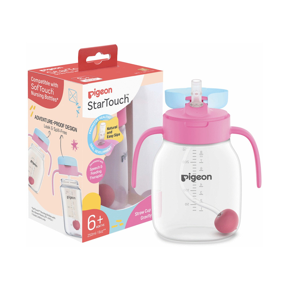 Pigeon Startouch Straw Cup With Gravity Ball Bubblegum Pop 250ml